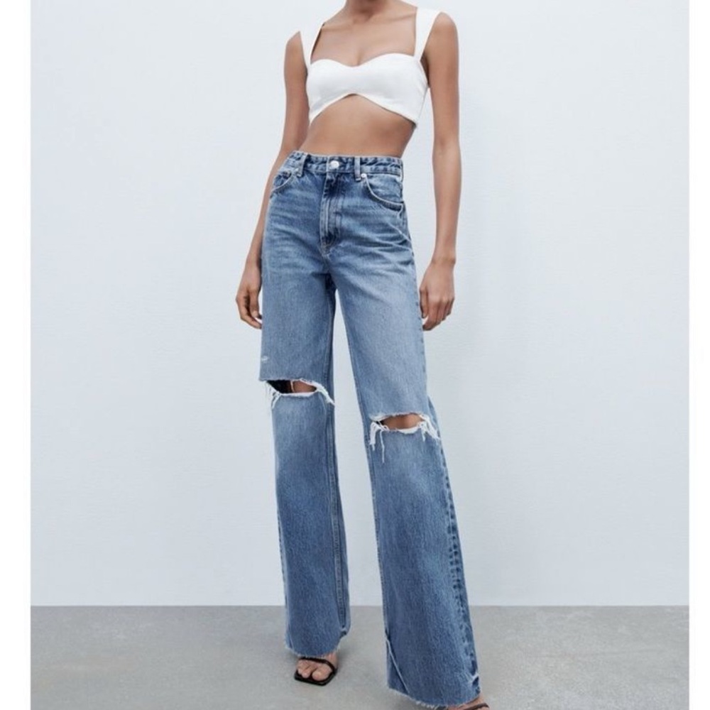 Zara Blue Distressed Flare Jeans
